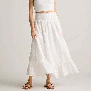 Quince White Flowing 100% Organic Cotton Gauze Smocked Maxi Skirt